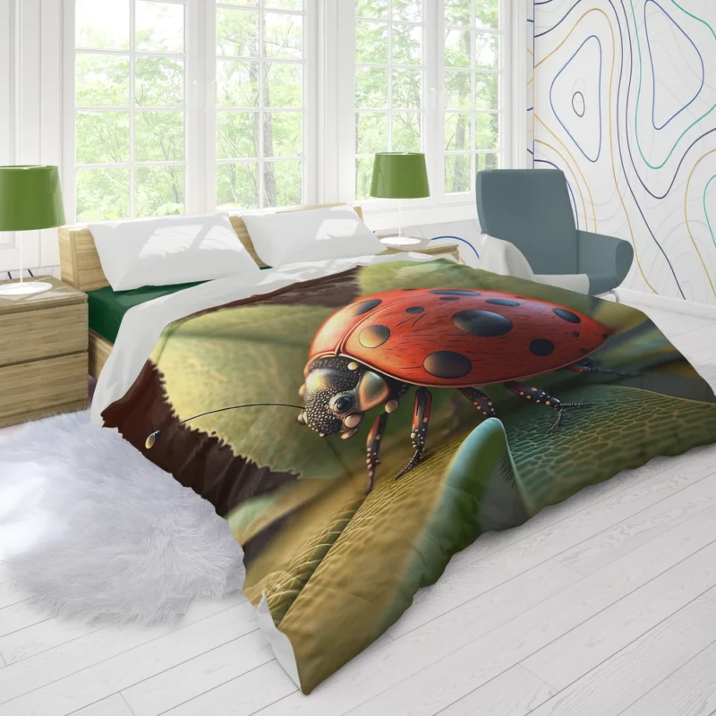 Ladybug Sitting on Leaf Duvet Cover