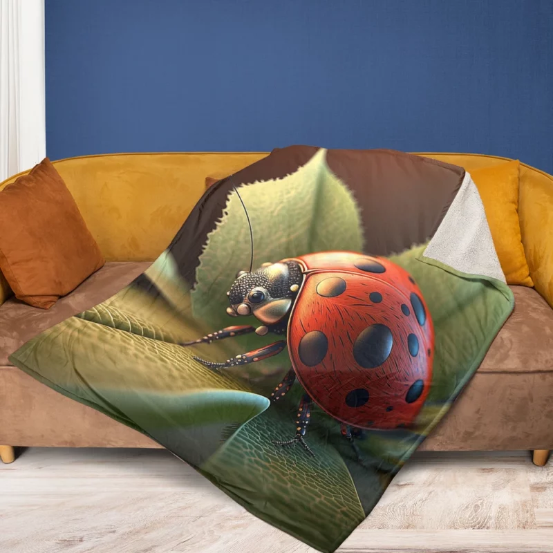 Ladybug Sitting on Leaf Fleece Blanket 1