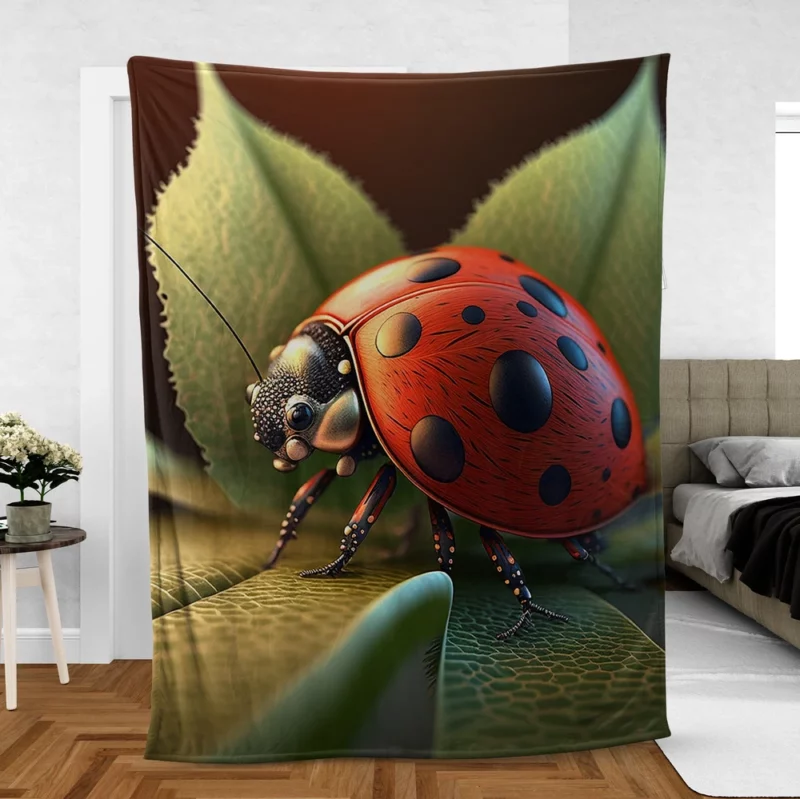 Ladybug Sitting on Leaf Fleece Blanket