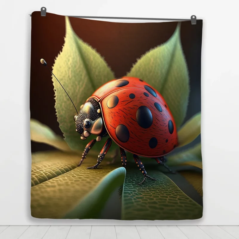 Ladybug Sitting on Leaf Quilt Blanket 1