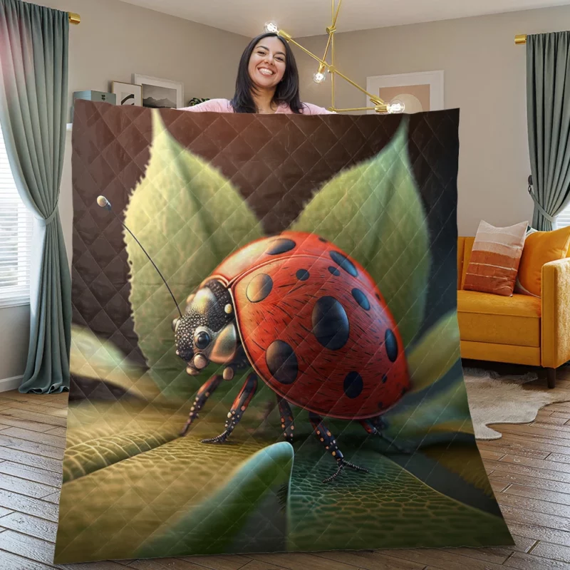 Ladybug Sitting on Leaf Quilt Blanket