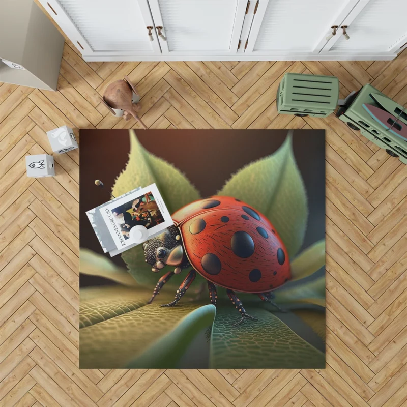 Ladybug Sitting on Leaf Rug