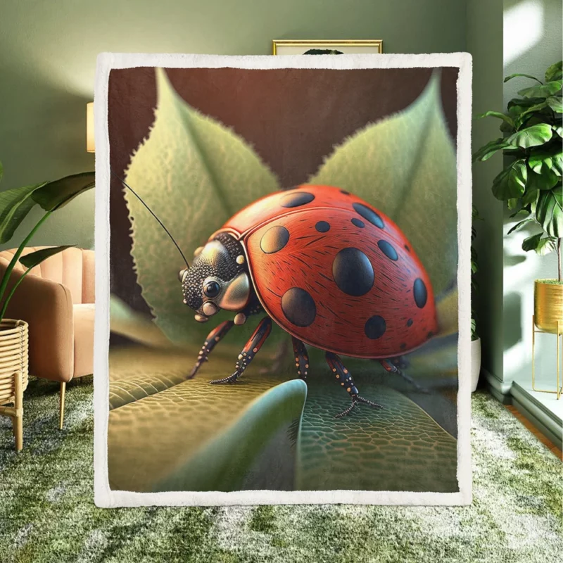 Ladybug Sitting on Leaf Sherpa Fleece Blanket