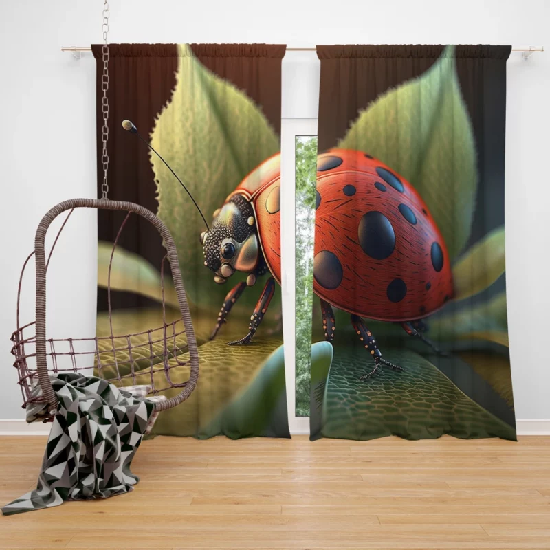 Ladybug Sitting on Leaf Window Curtain