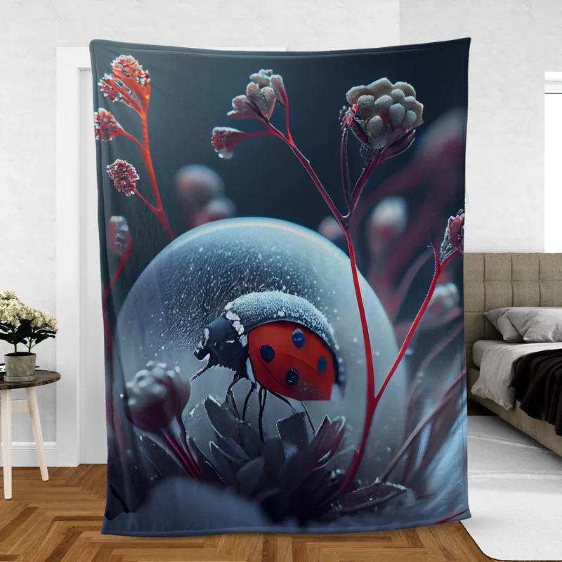 Ladybug in the Snow Artwork Fleece Blanket