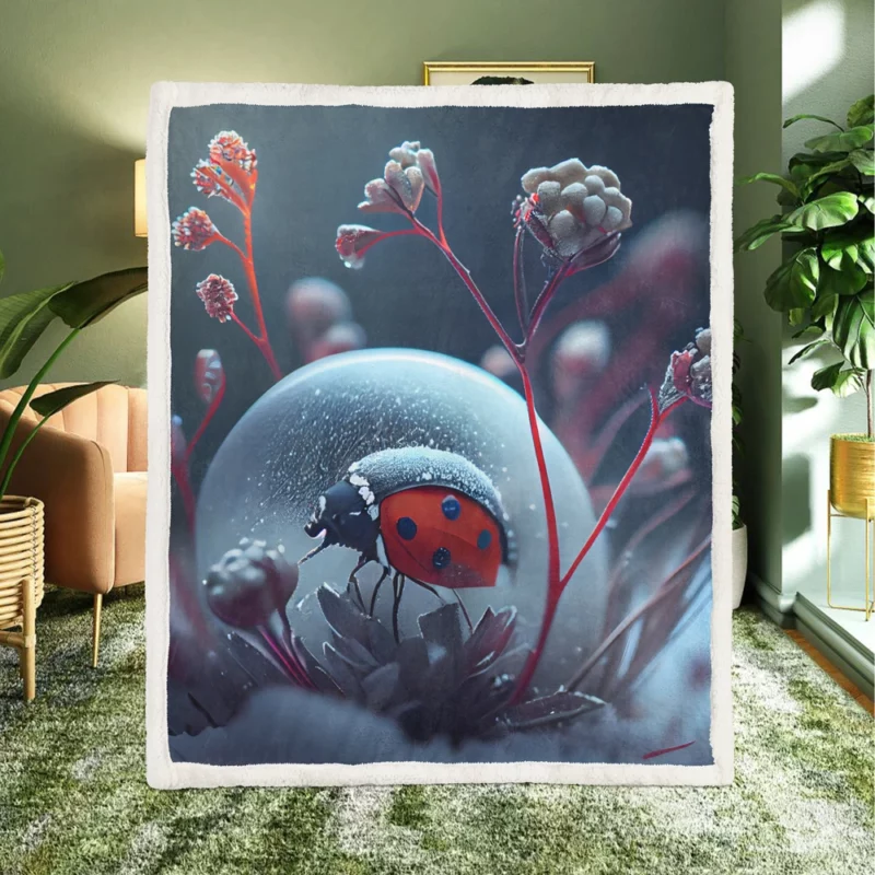 Ladybug in the Snow Artwork Sherpa Fleece Blanket