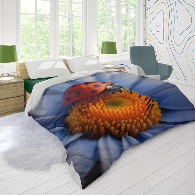 Ladybug on Blue Flower Duvet Cover