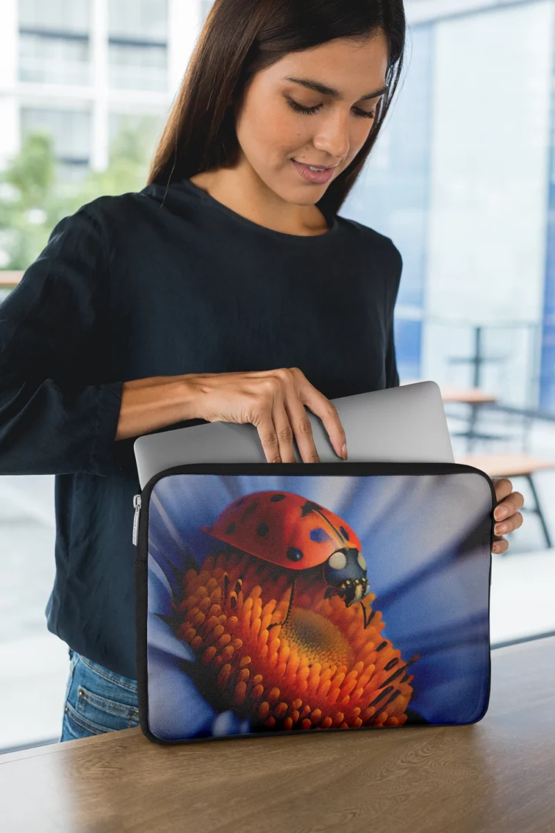 Ladybug on Blue Flower Laptop Sleeve 1