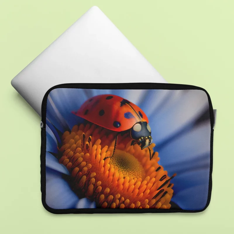 Ladybug on Blue Flower Laptop Sleeve