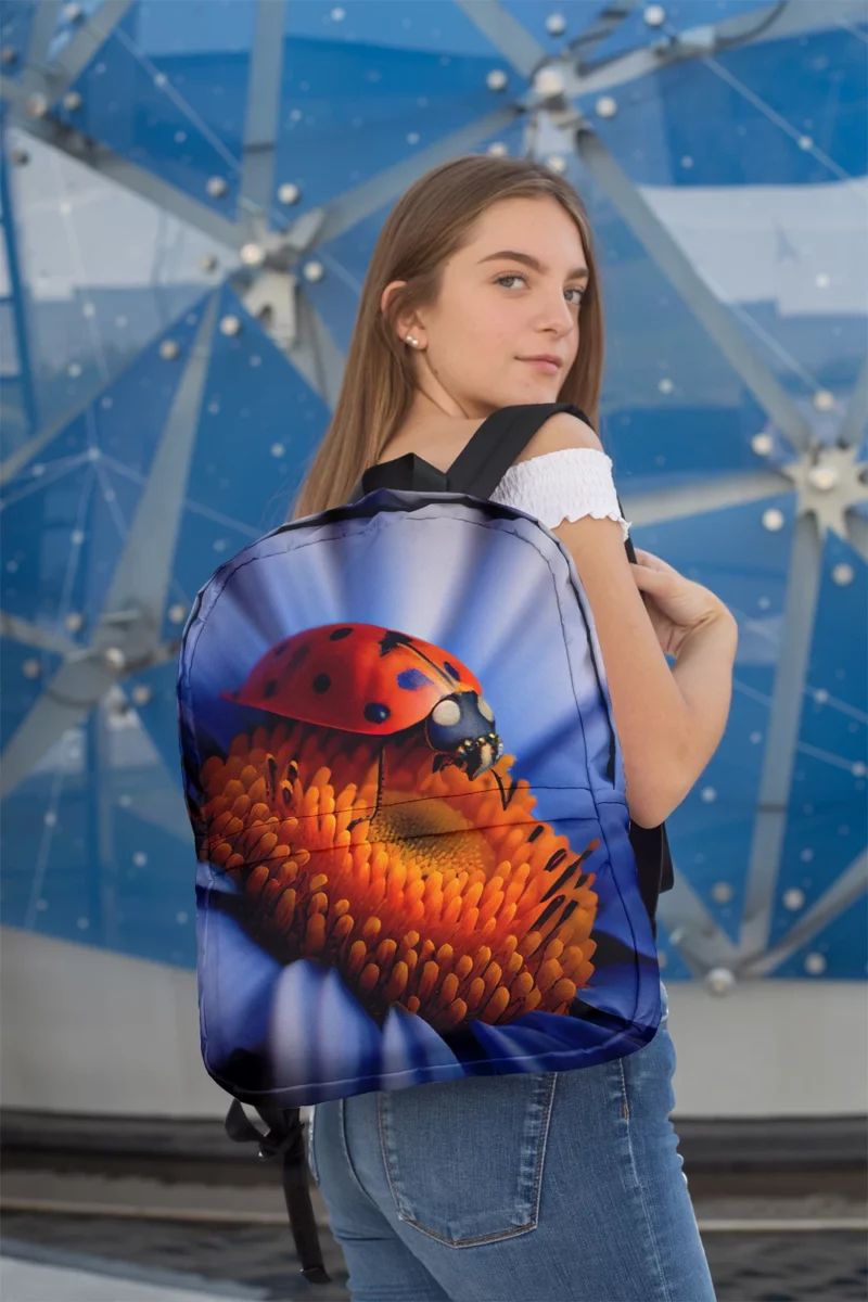 Ladybug on Blue Flower Minimalist Backpack 2