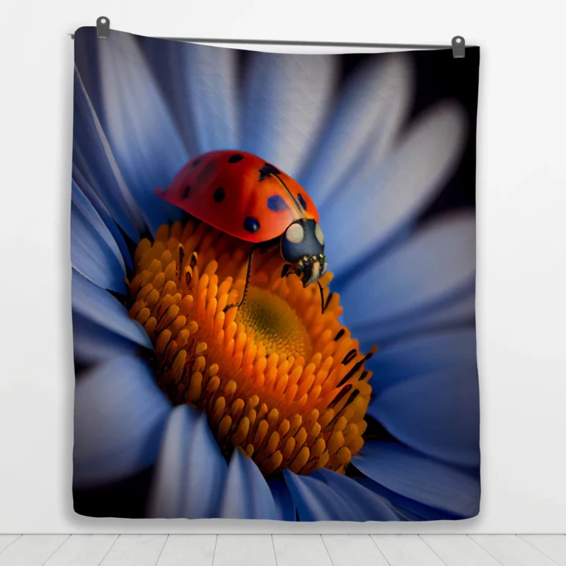 Ladybug on Blue Flower Quilt Blanket 1