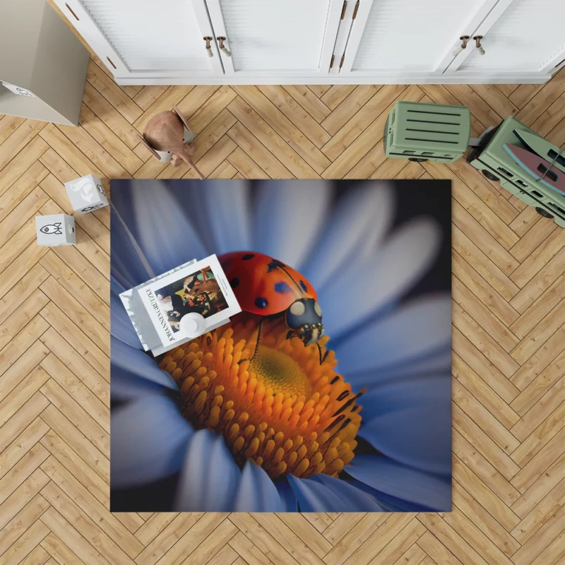 Ladybug on Blue Flower Rug