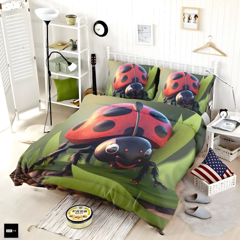 Ladybug on Green Background Bedding Set