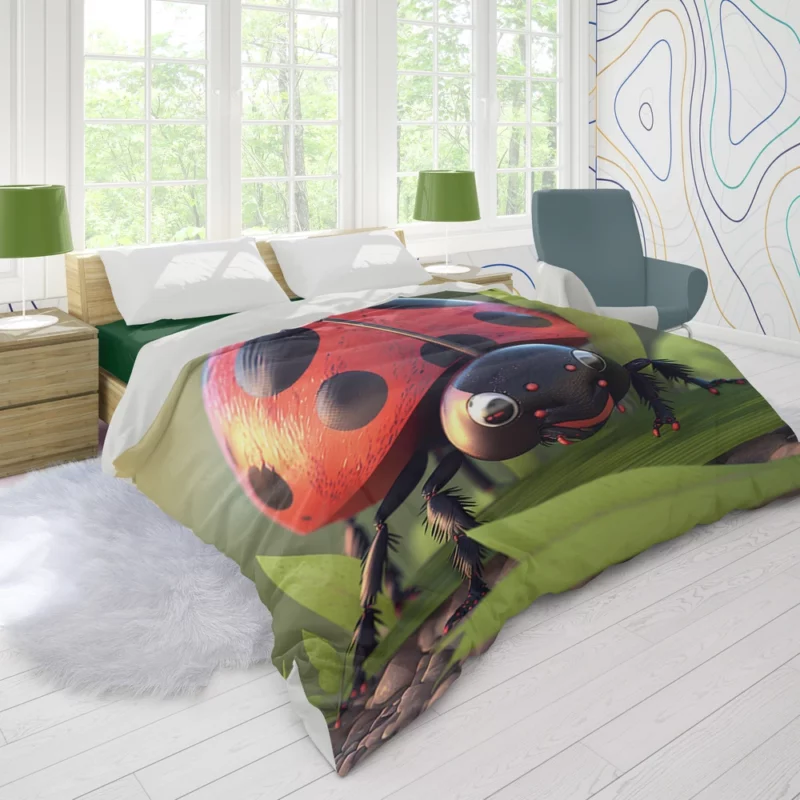 Ladybug on Green Background Duvet Cover