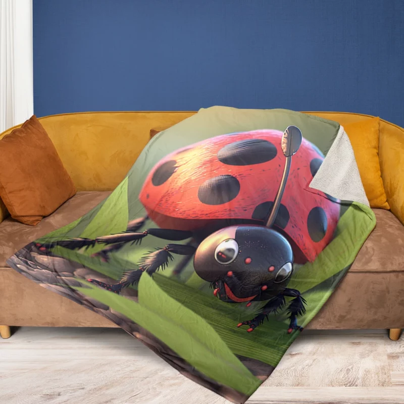 Ladybug on Green Background Fleece Blanket 1