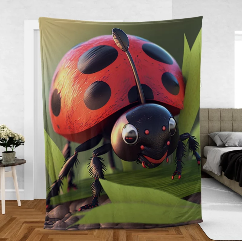 Ladybug on Green Background Fleece Blanket