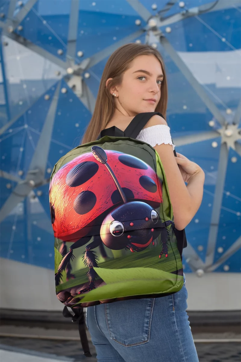 Ladybug on Green Background Minimalist Backpack 2