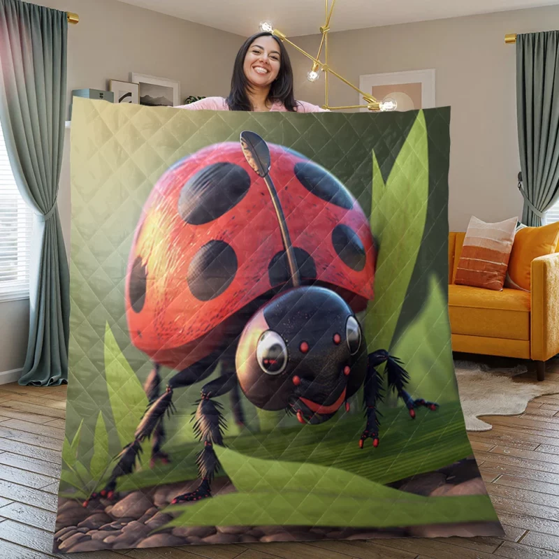 Ladybug on Green Background Quilt Blanket
