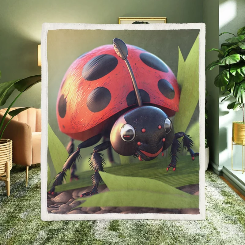 Ladybug on Green Background Sherpa Fleece Blanket