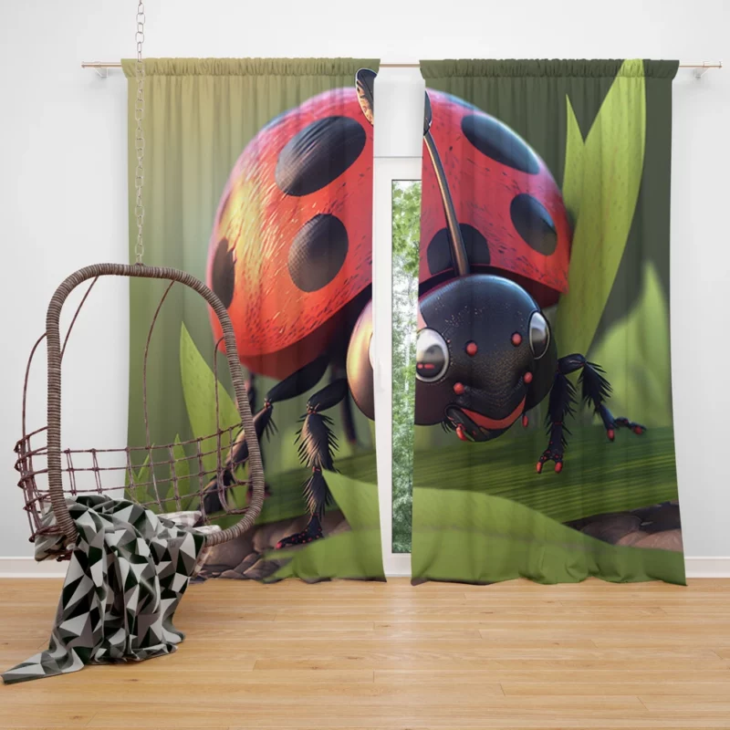 Ladybug on Green Background Window Curtain