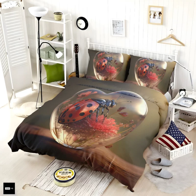 Ladybug on Heart Shaped Glass Bedding Set