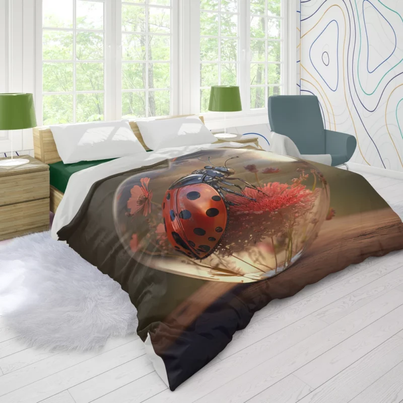 Ladybug on Heart Shaped Glass Duvet Cover