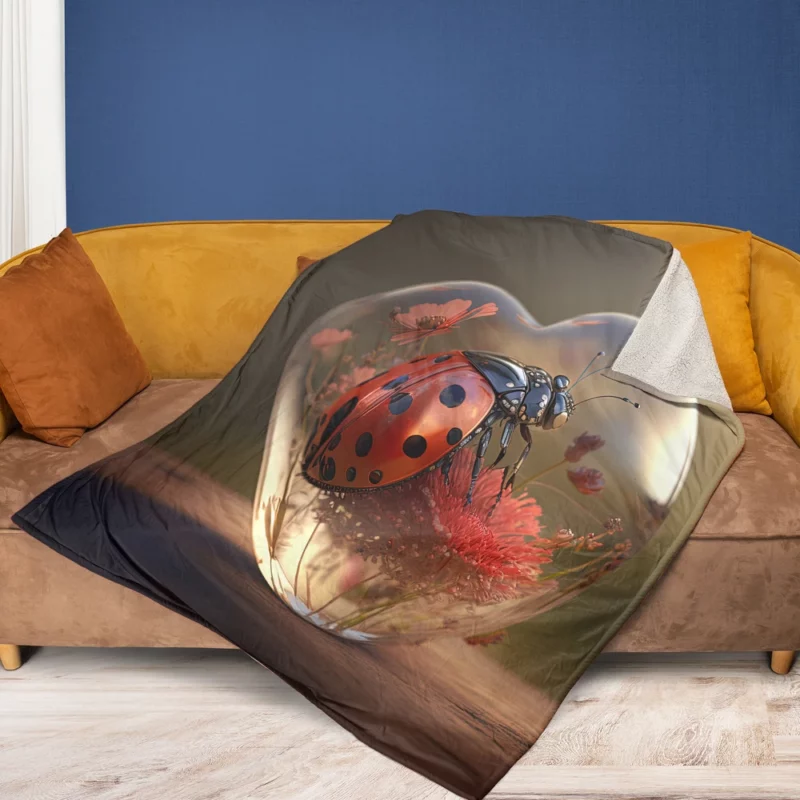 Ladybug on Heart Shaped Glass Fleece Blanket 1