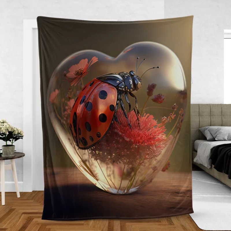 Ladybug on Heart Shaped Glass Fleece Blanket