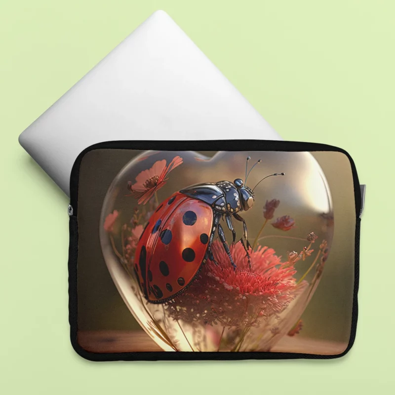 Ladybug on Heart Shaped Glass Laptop Sleeve