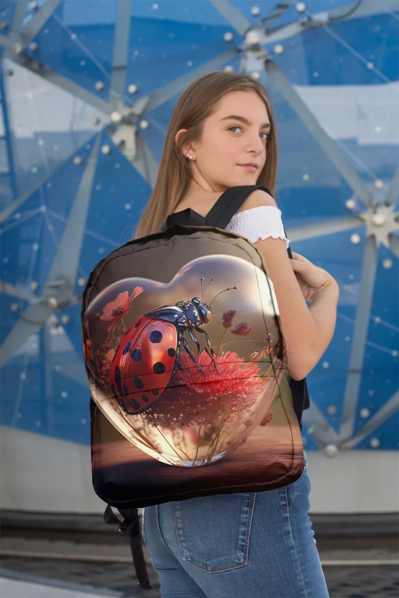 Ladybug on Heart Shaped Glass Minimalist Backpack 2