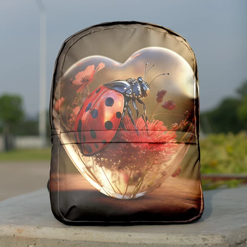 Ladybug on Heart Shaped Glass Minimalist Backpack