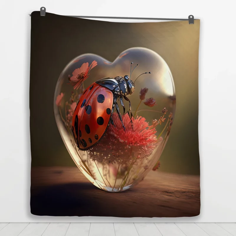 Ladybug on Heart Shaped Glass Quilt Blanket 1