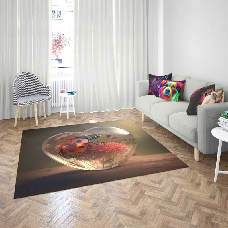 Ladybug on Heart Shaped Glass Rug 2