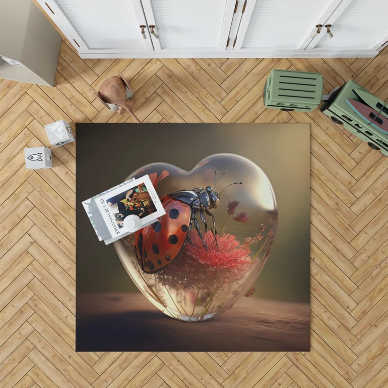 Ladybug on Heart Shaped Glass Rug