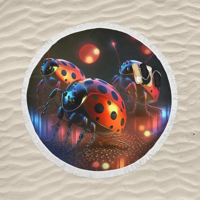 Ladybugs Disco Party Round Beach Towel