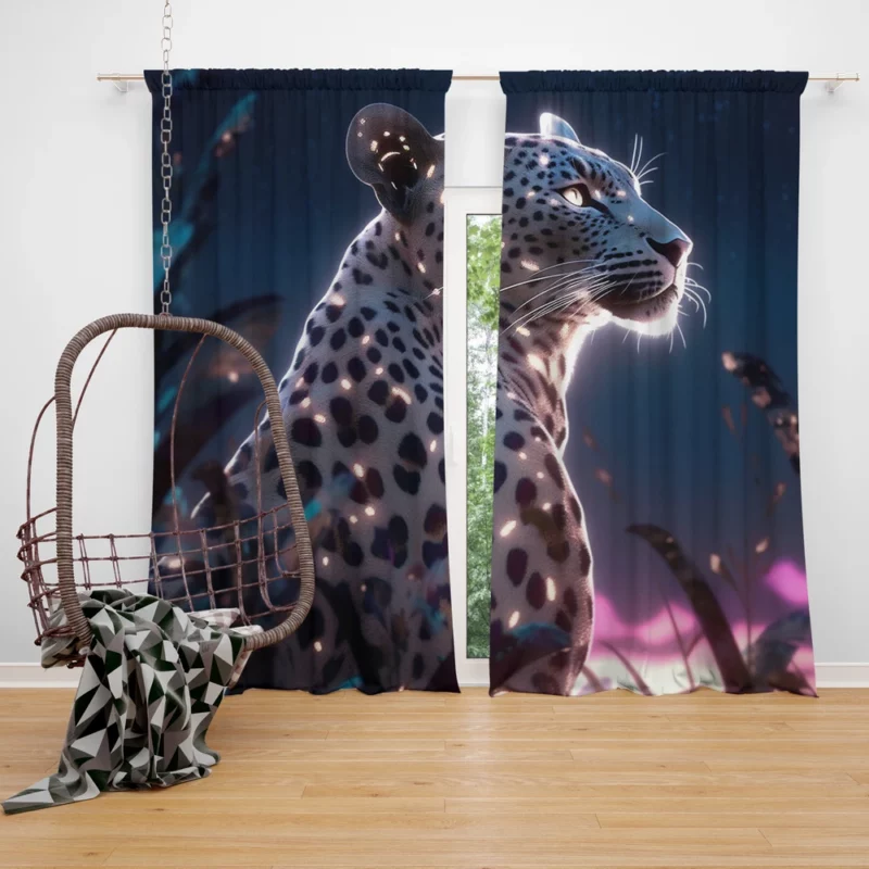 Leopard Lounging in Grass Window Curtain