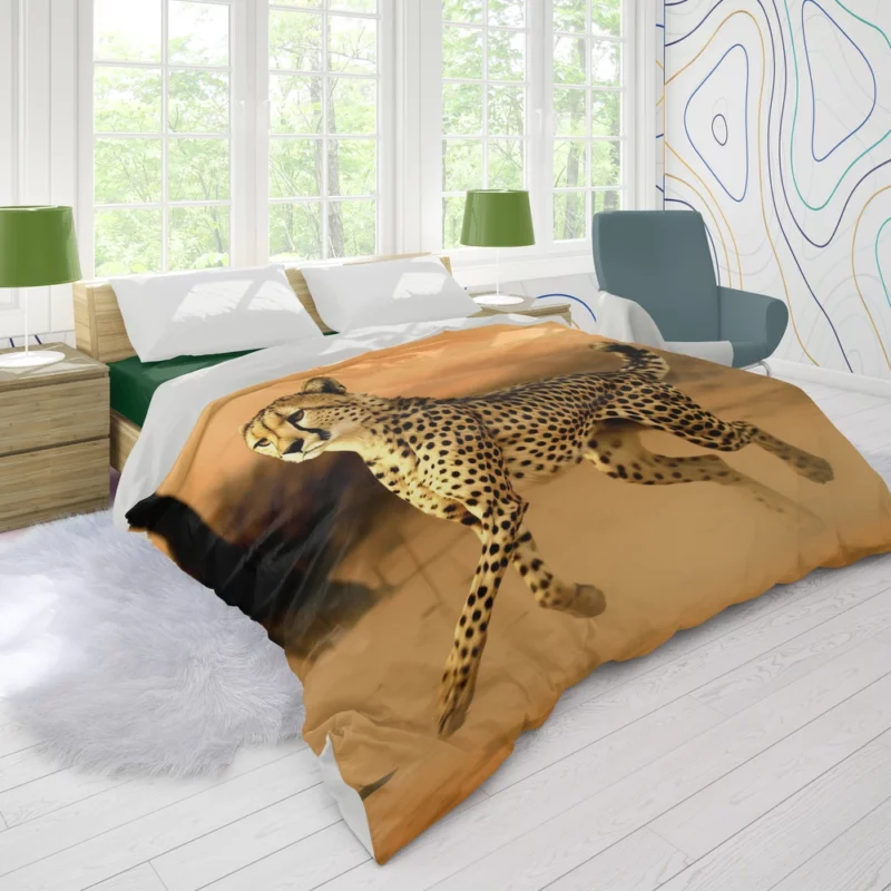 Leopard Running Through Forest Duvet Cover