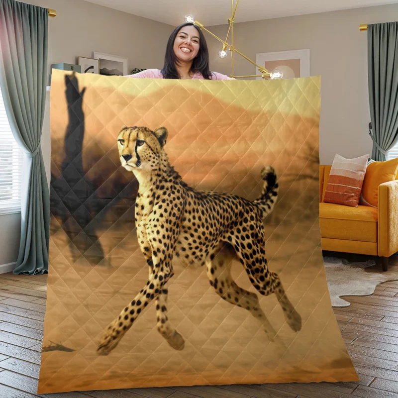 Leopard Running Through Forest Quilt Blanket