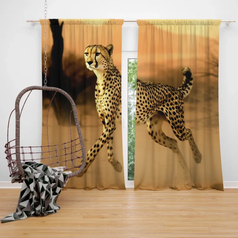 Leopard Running Through Forest Window Curtain