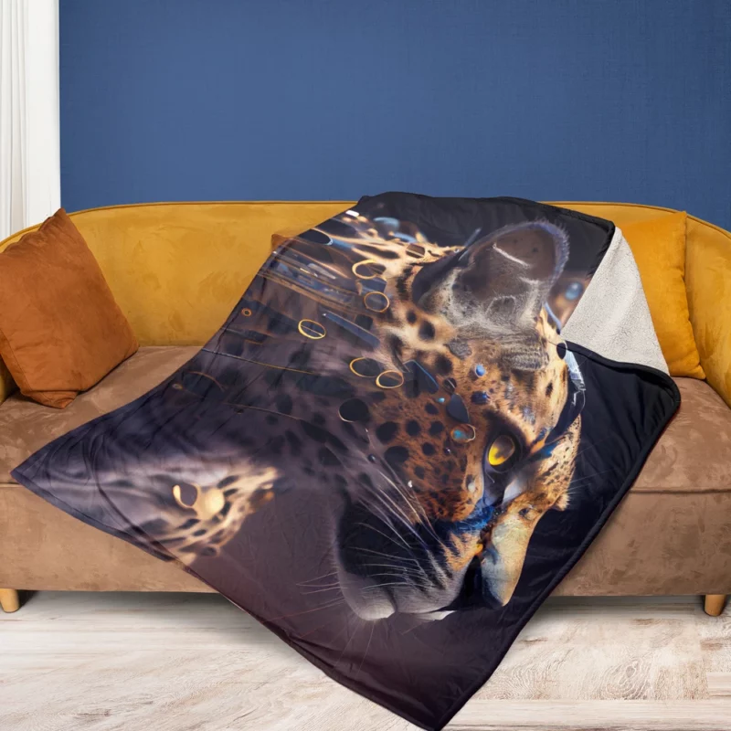 Leopard With Blue Eyes Fleece Blanket 1