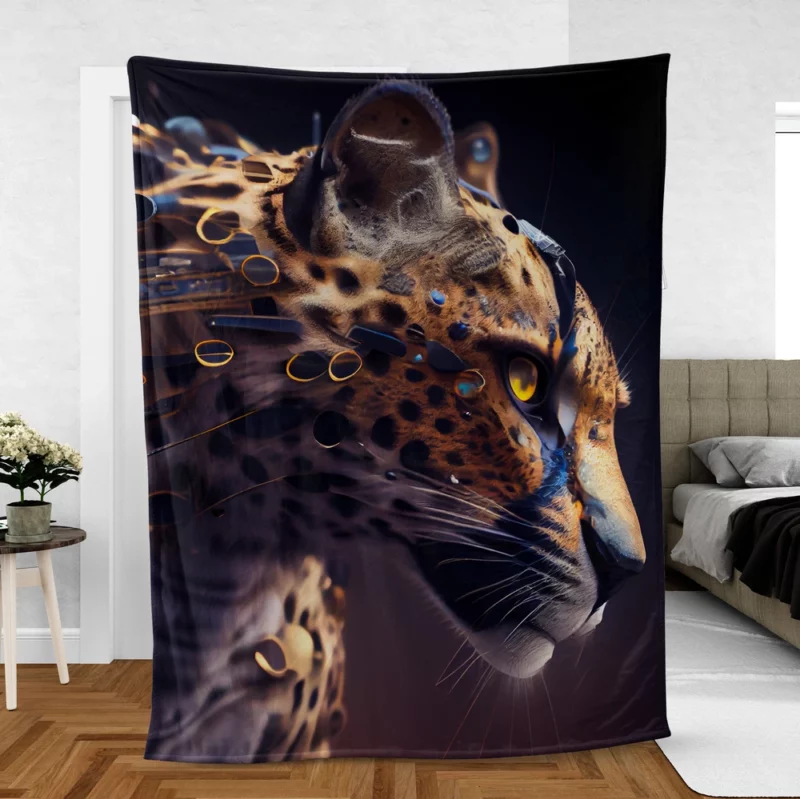 Leopard With Blue Eyes Fleece Blanket