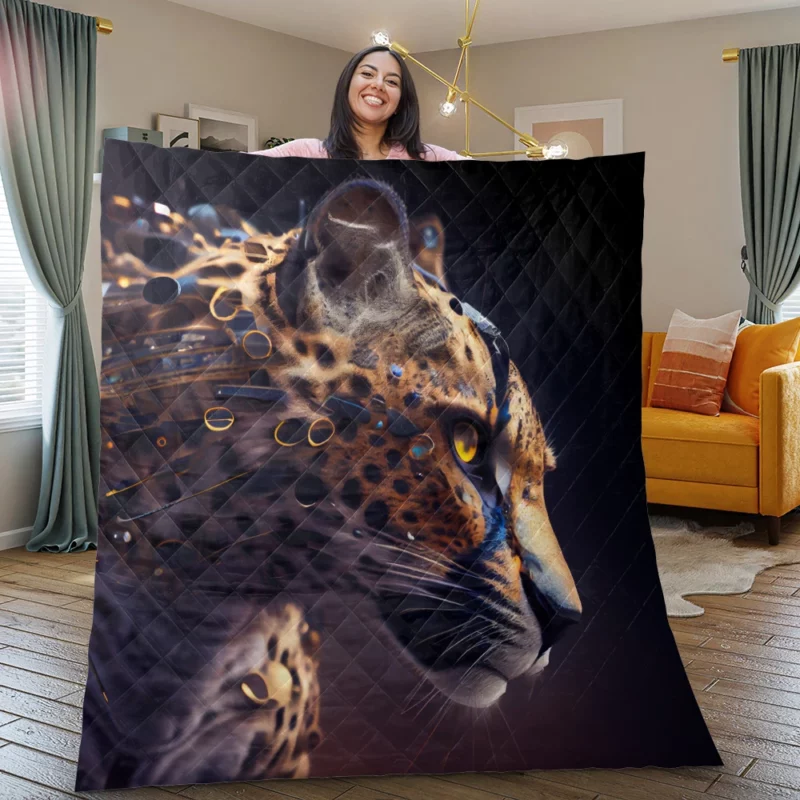 Leopard With Blue Eyes Quilt Blanket