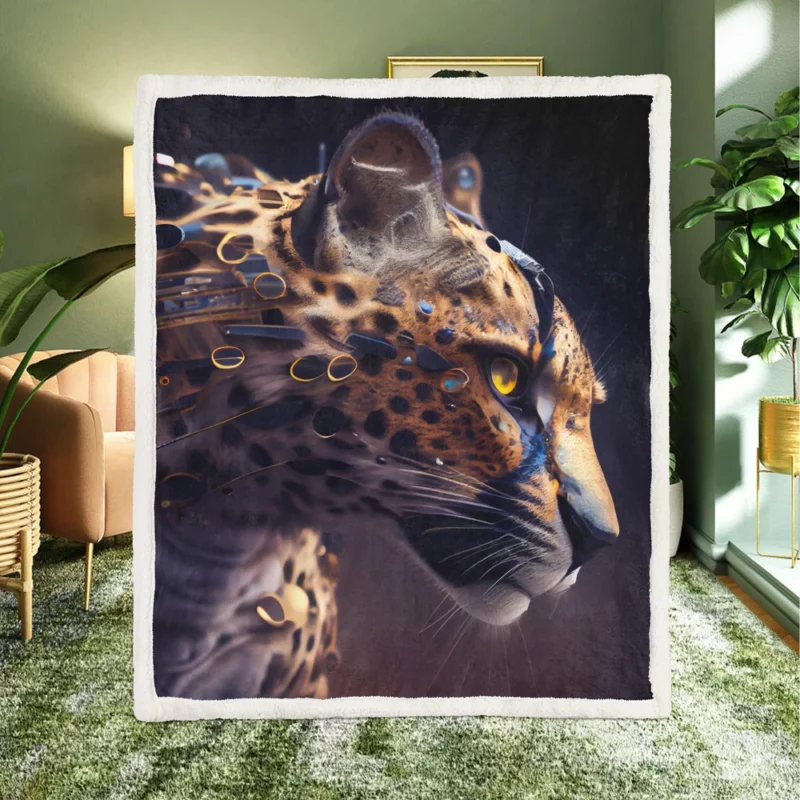 Leopard With Blue Eyes Sherpa Fleece Blanket