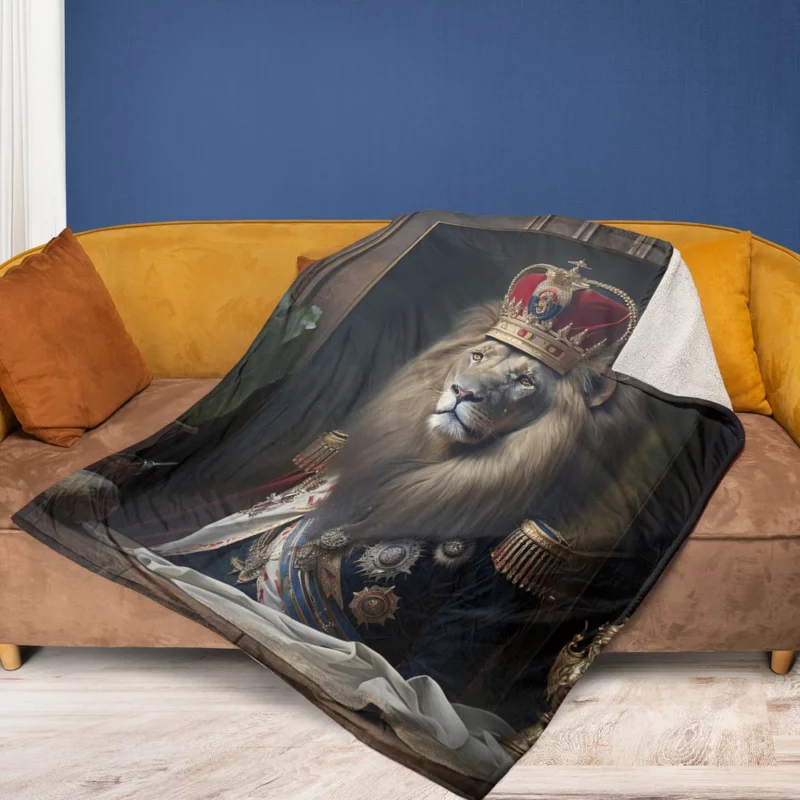 Lion Portrait Artwork Fleece Blanket 1