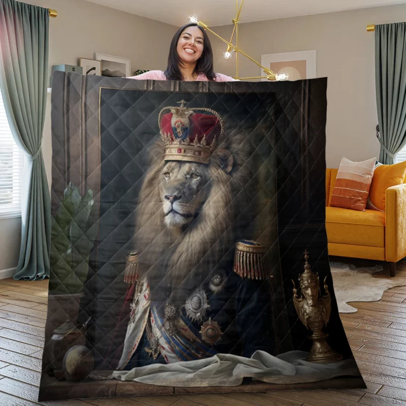 Lion Portrait Artwork Quilt Blanket