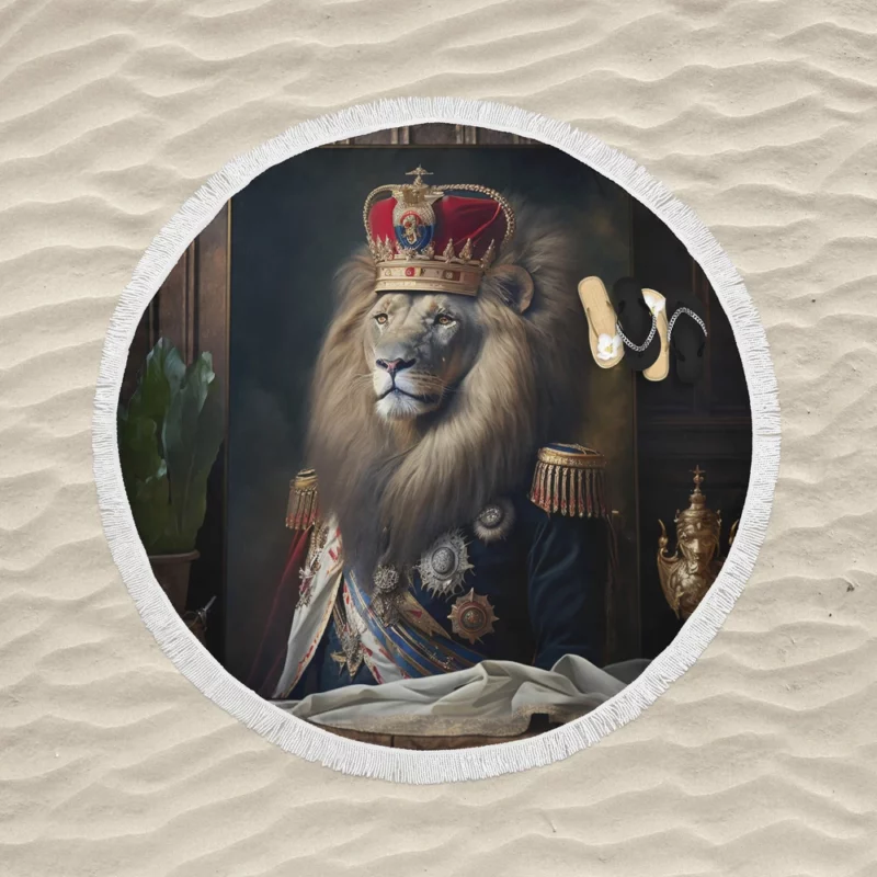 Lion Portrait Artwork Round Beach Towel