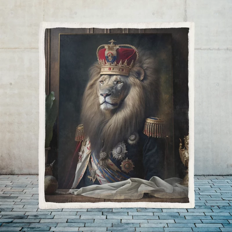 Lion Portrait Artwork Sherpa Fleece Blanket