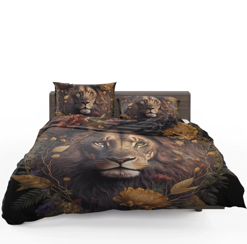 Lion Surrounded by Flowers Bedding Set 1