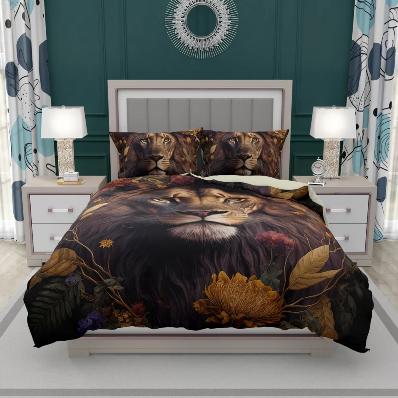 Lion Surrounded by Flowers Bedding Set 2