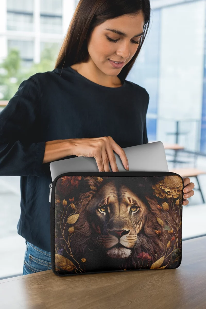 Lion Surrounded by Flowers Laptop Sleeve 1